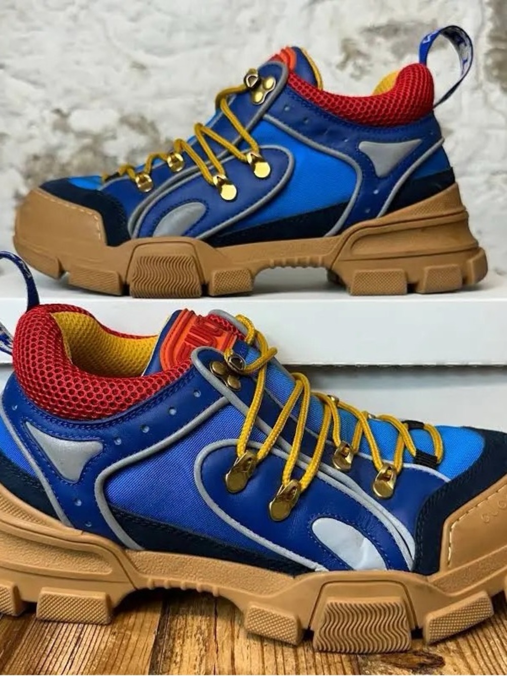 Gucci Blue, Red & Tan Chunky Trail Sneakers - Picture 2 of 6